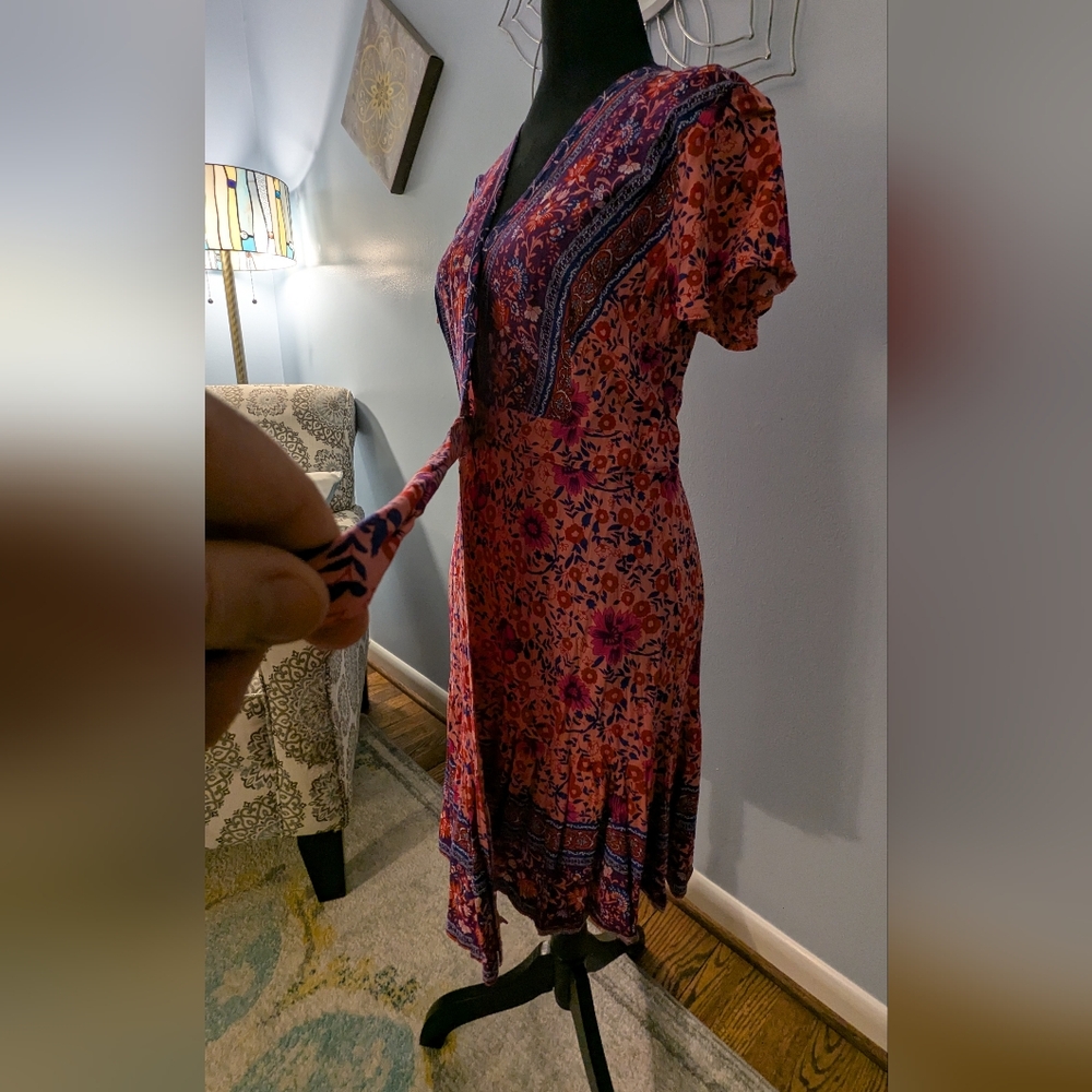 Akivide Women's Summer Boho Floral Print Wraparound Dress (L) - Picture 6 of 7